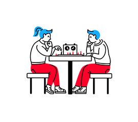 Man and woman playing chess game