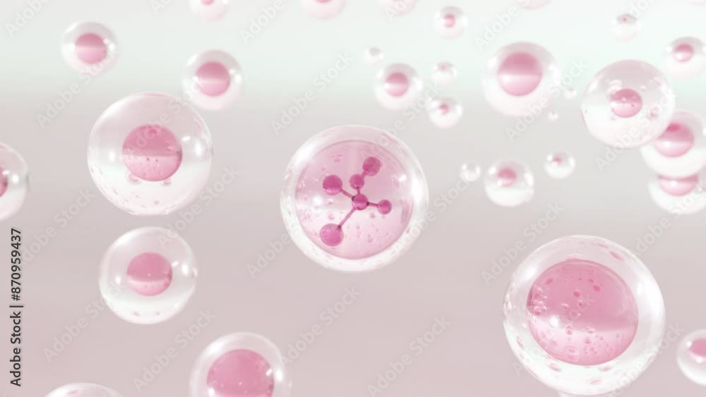Poster macro shot of various pink gold bubbles in water rising on the light background. super slow motion b