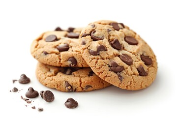 freshly baked chocolate chip cookies isolated on white background. ai generative