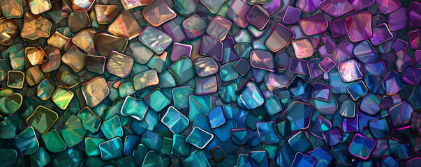 A mosaic pixel background with a mix of jewel tones like sapphire, emerald, and amethyst. The rich colors and pixel arrangement create a luxurious and vibrant design.