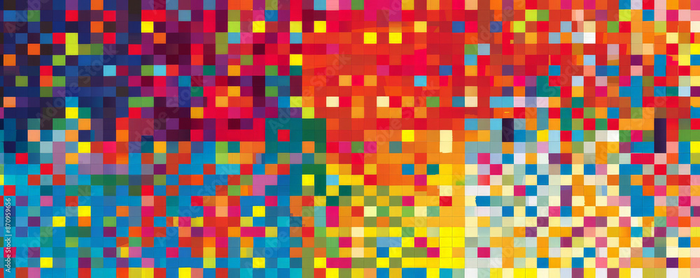 Aufkleber a mosaic pixel background with bright, primary colors arranged in a checkerboard pattern. the bold a