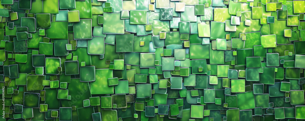 Poster a mosaic pixel background with shades of green, creating a fresh and vibrant pattern. the varied sha