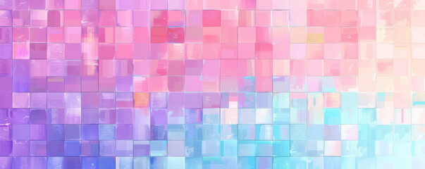 A mosaic pixel background with pastel shades of pink, blue, and lavender. The soft colors and pixel arrangement create a gentle and soothing design.