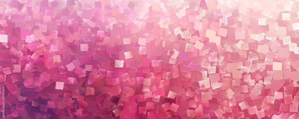 Poster a mosaic pixel background with shades of pink, creating a romantic and dreamy pattern. the varied sh
