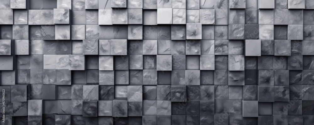 Poster a mosaic pixel background with shades of grey, creating a monochromatic and sophisticated pattern. t