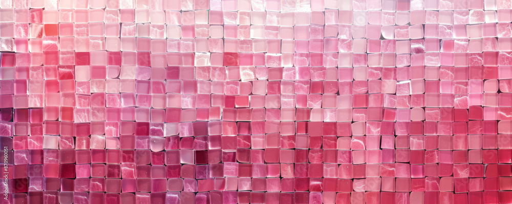 Poster a mosaic pixel background with shades of pink, creating a romantic and dreamy pattern. the varied sh