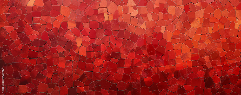 Poster a mosaic pixel background with shades of red, creating a bold and intense pattern. the varied shades