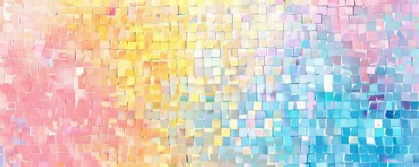 A mosaic pixel background with soft pastel colors like pink, blue, and yellow. The gentle hues and pixel arrangement create a soothing and cheerful design.