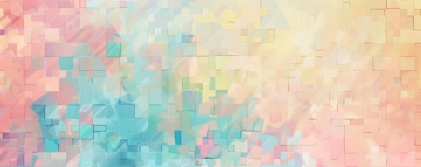 A mosaic pixel background with soft pastel colors like pink, blue, and yellow. The gentle hues and pixel arrangement create a soothing and cheerful design.