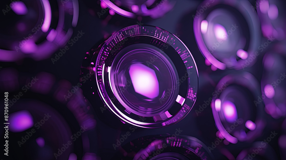 Fototapete Technology abstract background with hud styled round interface elements in neon tech light.