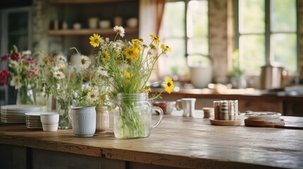 cozy blurred farm house interior