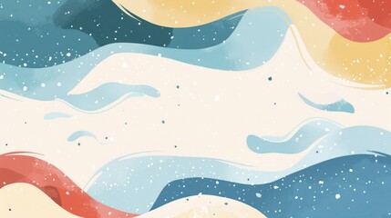 Abstract waves of blue, red, and yellow with speckled details