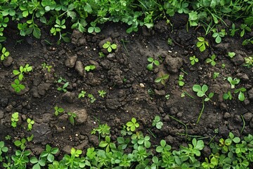 Obraz premium green lawn soil top view background. ai generative