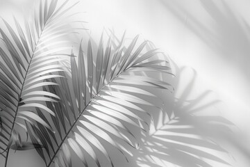 Fototapeta premium Grey shadow of natural palm leaf abstract background. ai generative