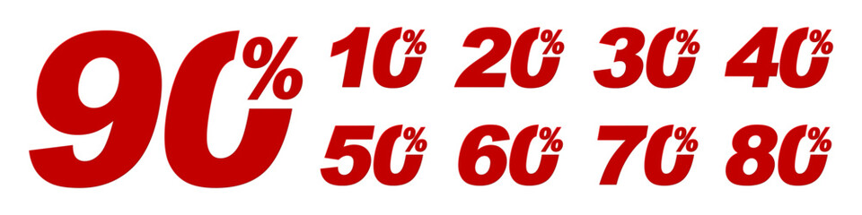 Set red discount percent, sale offer price sign, discount badge shape