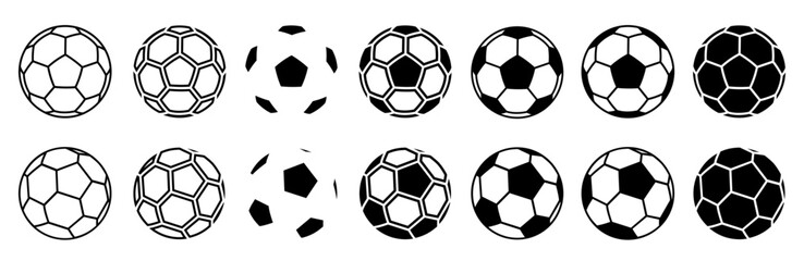 Soccer ball set icons, football signs, line soccer sport ball – vector