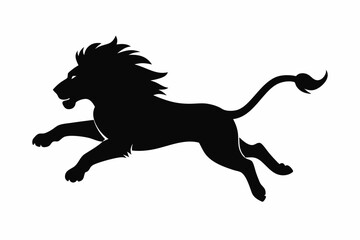 black and white lion silhouette, lion vector illustration, lion silhouette, animal silhouette isolated vector Illustration, png, lion  icon	