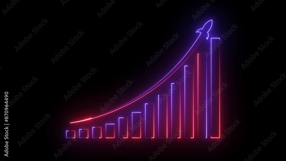 Poster arrow rising on graph with rocket sale symbols. abstract business growth and graph chart icon animat