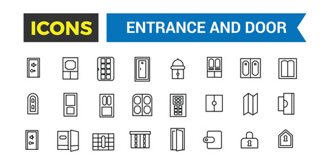 Entrance and Door icons set. Outline icons pack. Editable vector line icon set and illustration for web and UI application.
