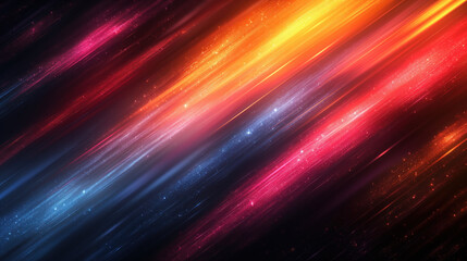 Glowing Colorful Diagonal Lines on Dark, Art Abstract Backdrop