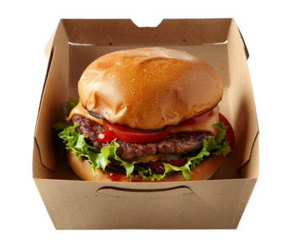 Burger in the box isolated on transparent background