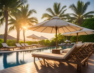 Beautiful pool and reclining seats with relaxing ambiance in the Caribbean region
