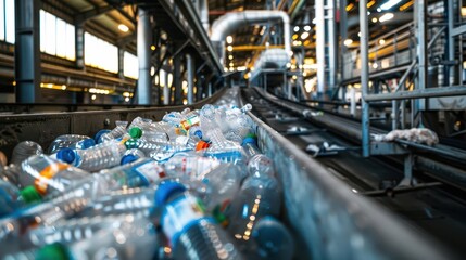 Fototapeta premium Modern plastic recycling facility with advanced equipment, environmental technology, recycling innovation