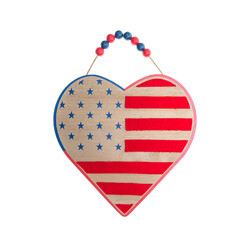 USA flag on a heart shape wood sign isolated on white