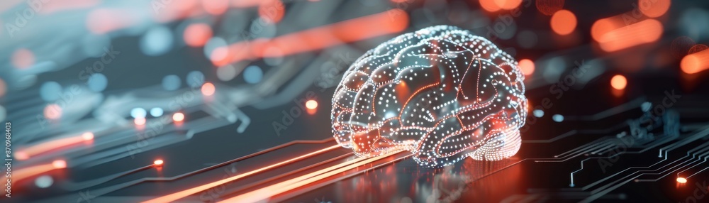 Poster futuristic digital brain illustration representing artificial intelligence and neural networks on a 