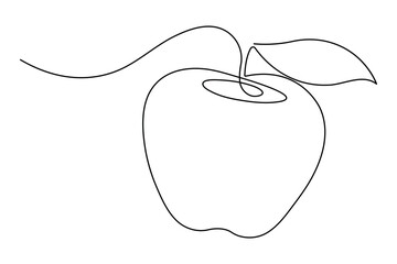 Continuous one single line art drawing of apples icon organic food vector
