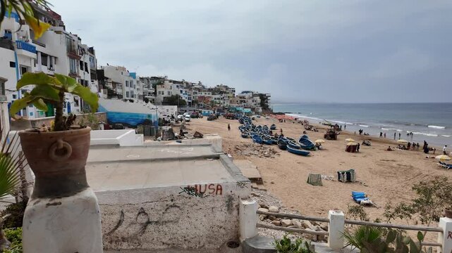 Street view of the Taghazout village in Morocco.