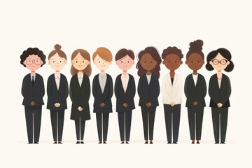 Happy International Women's day illustration, group of happy diverse women in suits of different races. ai generative