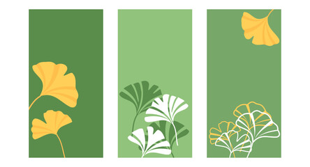 Obraz premium Set of ginkgo leaves on green backgrounds vector.