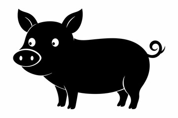 black and white pig silhouette, pig vector illustration, pig silhouette, animal silhouette isolated vector Illustration, png, pig  icon, cartoon pig
