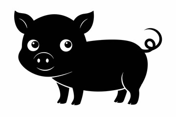 black and white pig silhouette, pig vector illustration, pig silhouette, animal silhouette isolated vector Illustration, png, pig  icon, cartoon pig
