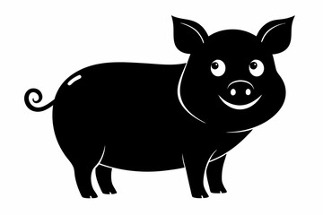 black and white pig silhouette, pig vector illustration, pig silhouette, animal silhouette isolated vector Illustration, png, pig  icon, cartoon pig
