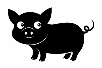 black and white pig silhouette, pig vector illustration, pig silhouette, animal silhouette isolated vector Illustration, png, pig  icon, cartoon pig
