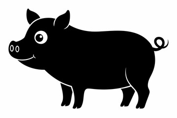 black and white pig silhouette, pig vector illustration, pig silhouette, animal silhouette isolated vector Illustration, png, pig  icon, cartoon pig
