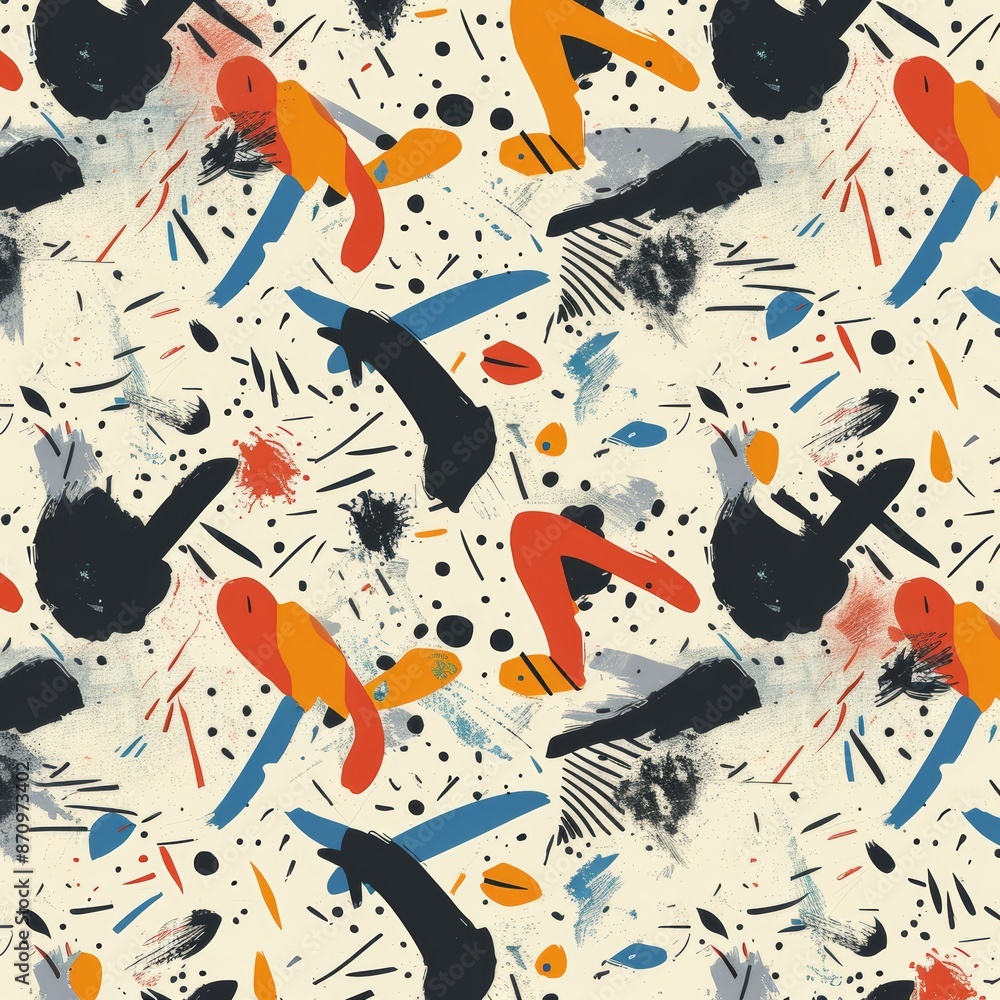 Poster abstract judo and olympic motifs seamless pattern in modern color palette for stylish design project