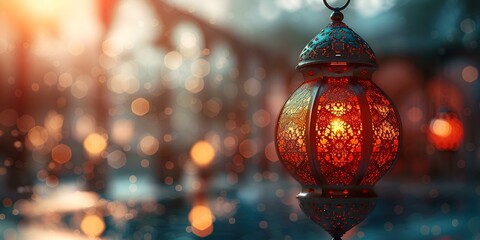 A decorative lamp hanging from a tree branch, adding a touch of elegance to the outdoor setting.