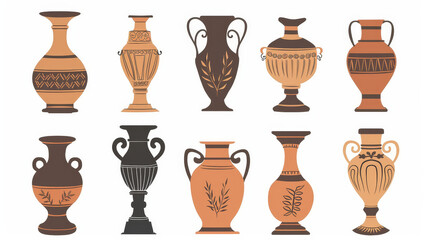 Antique vases set. Collection of vintage crockery objects