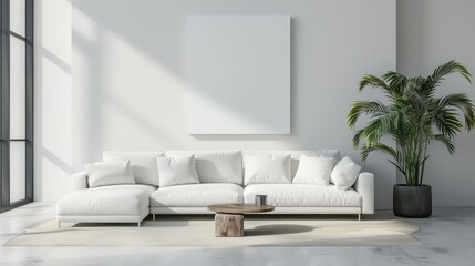 interior design with empty wall, cozy modern interior, living room, scandinavian