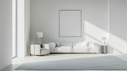 light interior design with empty wall and copy space for wall art mockup, minimalistic, modern, scandinavian