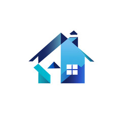 Blue House Icon: Minimalist Home Symbol Isolated on Transparent Background