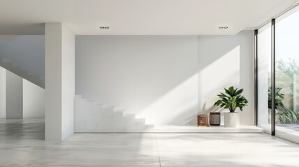 Fototapeta premium cool light interior design, minimalistic modern scandinavian style, empty wall, blank canvas, mockup template, copy space