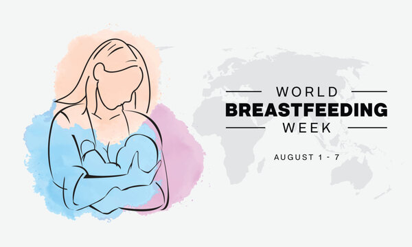 World Breastfeeding Week design. If features a line drawing of a woman breastfeeding her baby. Vector illustration - Powered by Adobe