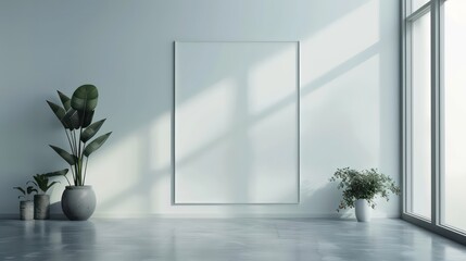 cool light interior design, minimalistic modern scandinavian style, empty wall, blank canvas, mockup template, copy space