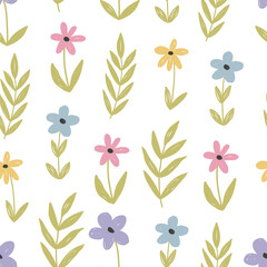 seamless pattern with cartoon flowers. colorful vector, hand drawing. design for fabric, print, textile, wrapper	
