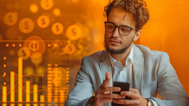 A businessman uses the smartphone investing concept to invest money. - Powered by Adobe