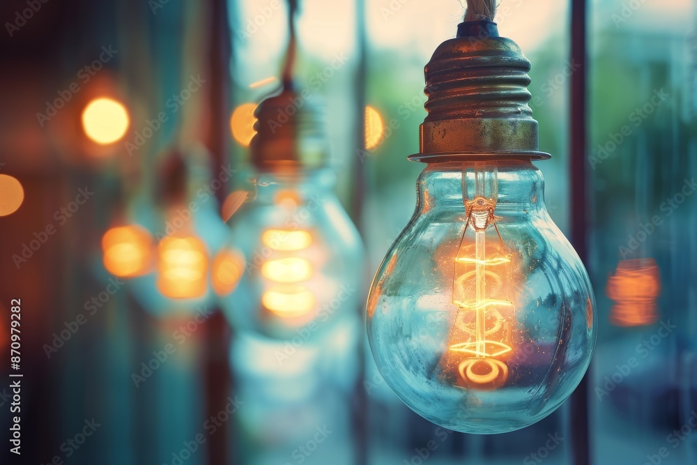 Aufkleber close up of an edison lightbulb with glowing filament in a warm setting